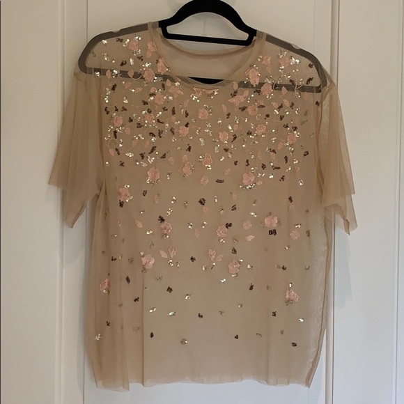 Sequin embroidered sheer T-shirt - Picture 4 of 8